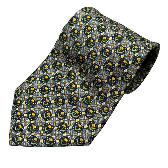 Hermes Tie Sunflower Pattern 100% Silk Made in France Satin 4" - Picture 1 of 5